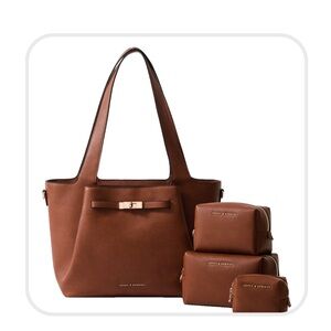 NWT Poppy & Peonies 10th anniversary Poppy tote and cosmetic trio chesnut brown